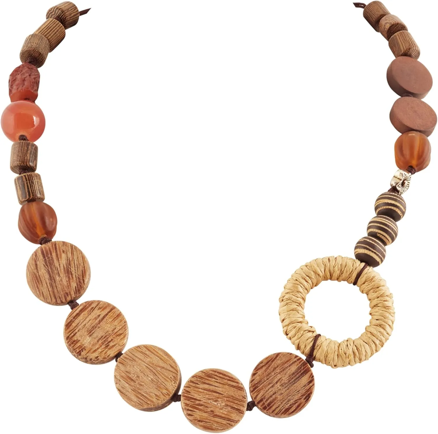 MINACHI Handmade Braided Necklace for Women, Wooden Beads, Rattan Charm, Vintage Style, Gift Jewelry