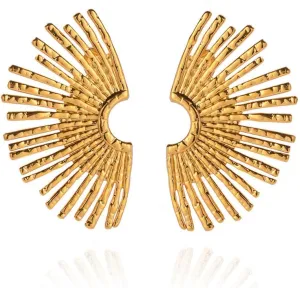 Minimalist Sunburst Fan-shaped Geometric Ear Stud Earrings for Women,Sunshine Irregular Trendy Earrings 18K Gold Plated Stainless Steel Earrings Half Round Earrings Statement Jewelry