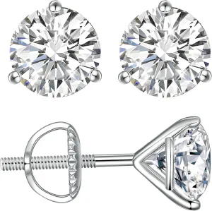 Moissanite Earrings, Screw Back Earrings for Women S925 Sterling Silver Hypoallergenic Earrings 18k Yellow Gold Plated Lab Created Moissanite Earrings D Color Brilliant Round Cut 0.3-3ct