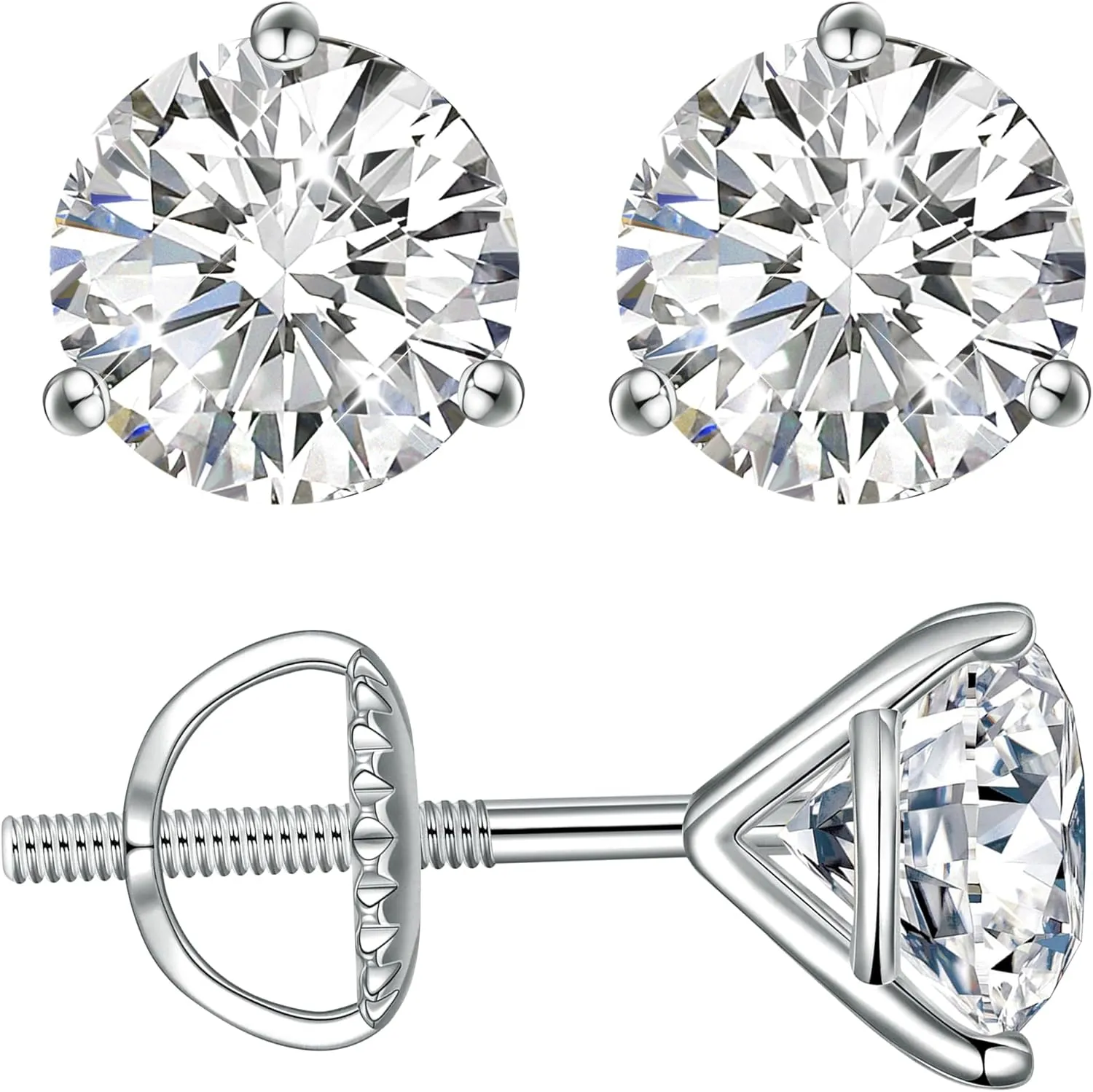 Moissanite Earrings, Screw Back Earrings for Women S925 Sterling Silver Hypoallergenic Earrings 18k Yellow Gold Plated Lab Created Moissanite Earrings D Color Brilliant Round Cut 0.3-3ct
