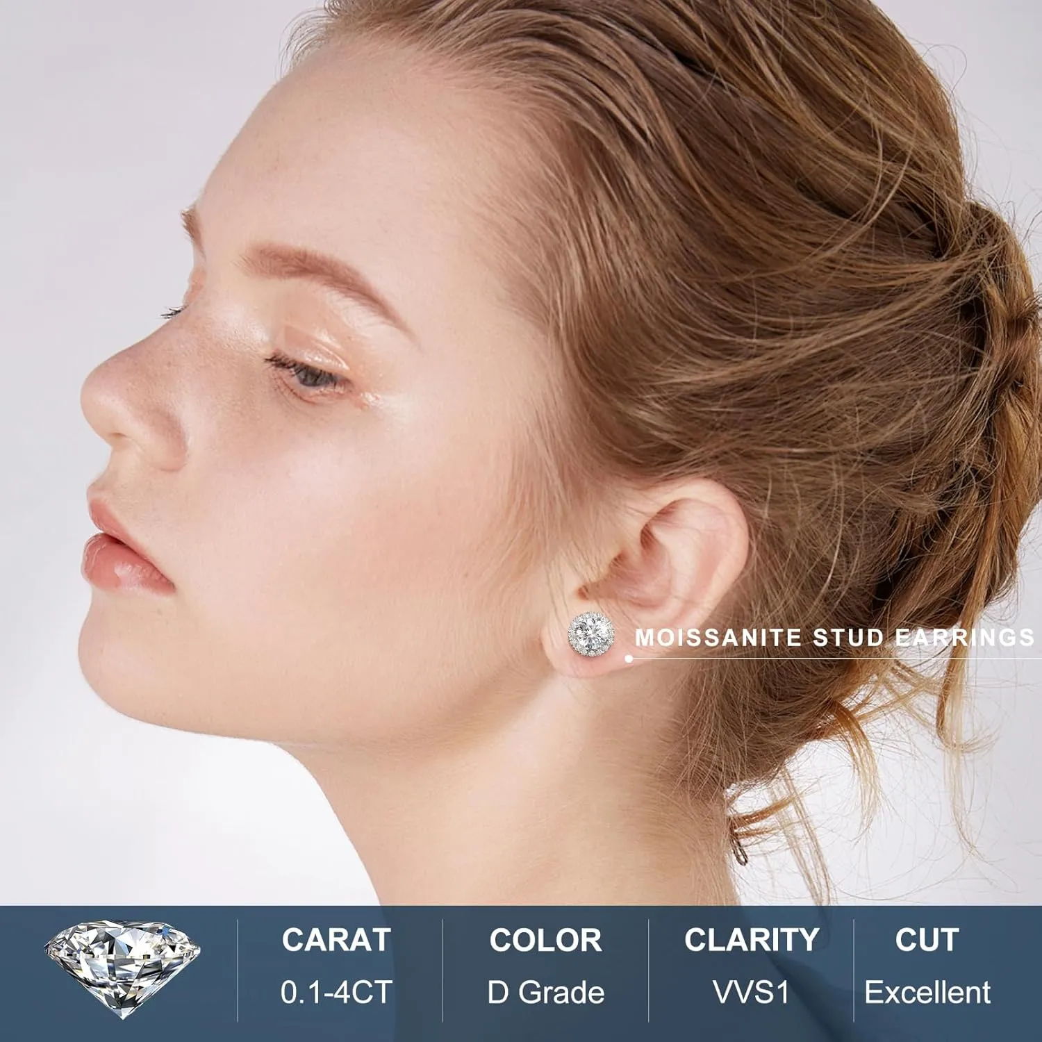 Moissanite Halo Earrings 0.2-4Carats(3-8mm) Moissanite Stud Earrings 18k Gold Over 925 Sterling Silver Earrings for Women Men D Color VVS1 Round Stud Push Back Mothers Day Gifts