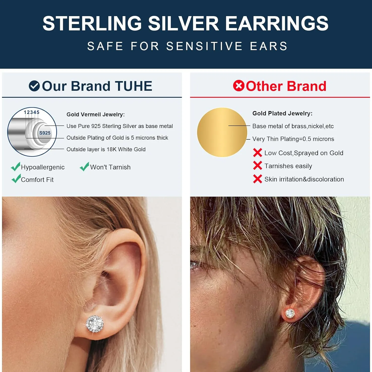 Moissanite Halo Earrings 0.2-4Carats(3-8mm) Moissanite Stud Earrings 18k Gold Over 925 Sterling Silver Earrings for Women Men D Color VVS1 Round Stud Push Back Mothers Day Gifts
