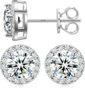 Moissanite Halo Earrings 0.2-4Carats(3-8mm) Moissanite Stud Earrings 18k Gold Over 925 Sterling Silver Earrings for Women Men D Color VVS1 Round Stud Push Back Mothers Day Gifts