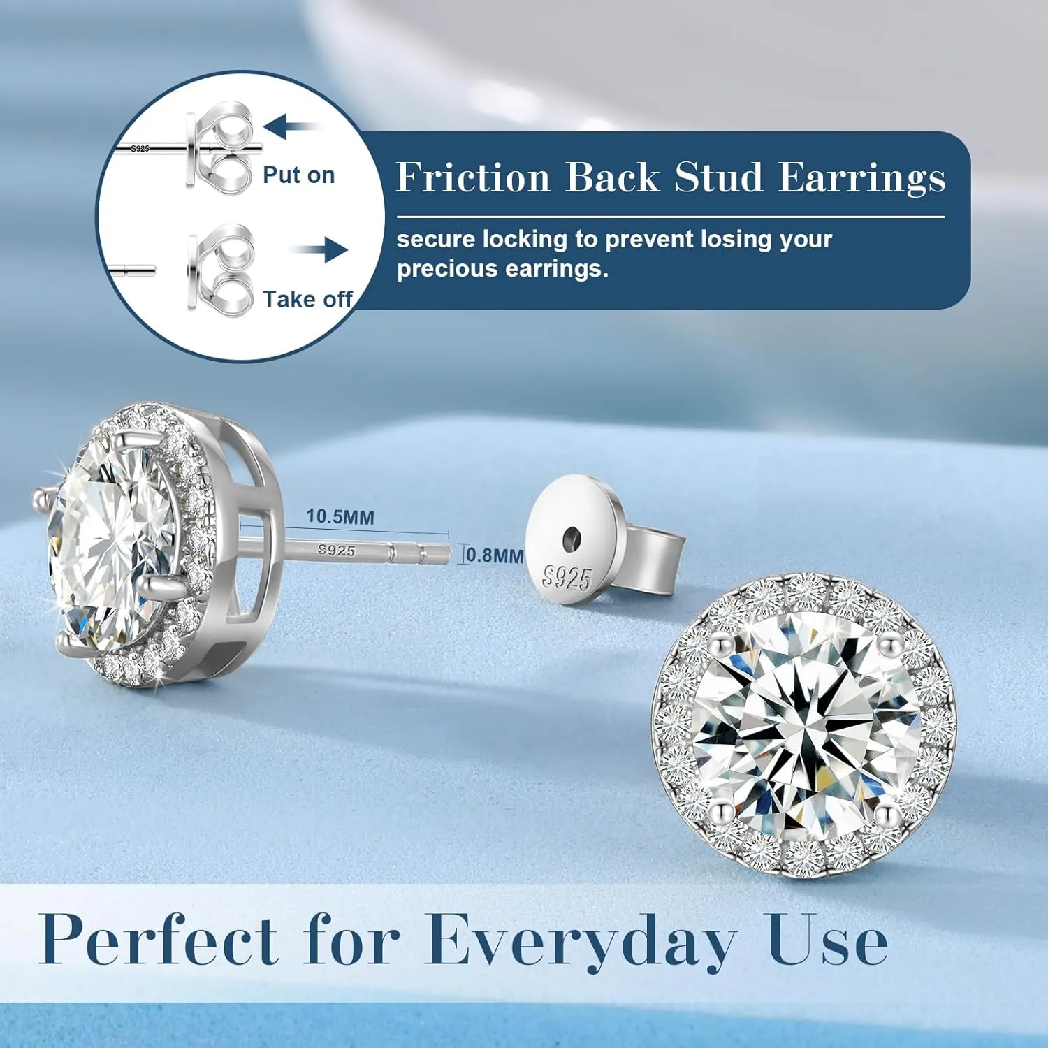 Moissanite Halo Earrings 0.2-4Carats(3-8mm) Moissanite Stud Earrings 18k Gold Over 925 Sterling Silver Earrings for Women Men D Color VVS1 Round Stud Push Back Mothers Day Gifts