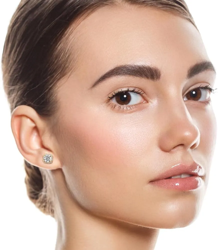 Moissanite Stud Earrings, 0.6CT-2.4CT /Pair Princess Cut D Color VVS1 Clarity Brilliant Lab Created Moissanite Earrings 925 Sterling Silver Screw Back Halo Moissanite Earrings for Women Men