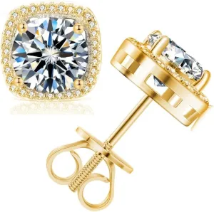 Moissanite Stud Earrings, 0.6CT-2.4CT /Pair Princess Cut D Color VVS1 Clarity Brilliant Lab Created Moissanite Earrings 925 Sterling Silver Screw Back Halo Moissanite Earrings for Women Men