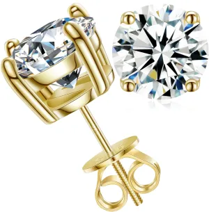 Moissanite Stud Earrings Screw Back 0.2-8 Carats (3-10mm) Moissanite Earrings for Women Men 18k Gold Plated 925 Sterling Silver Stud D Color VVS1 Round Stone Mothers Day Jewelry Gift