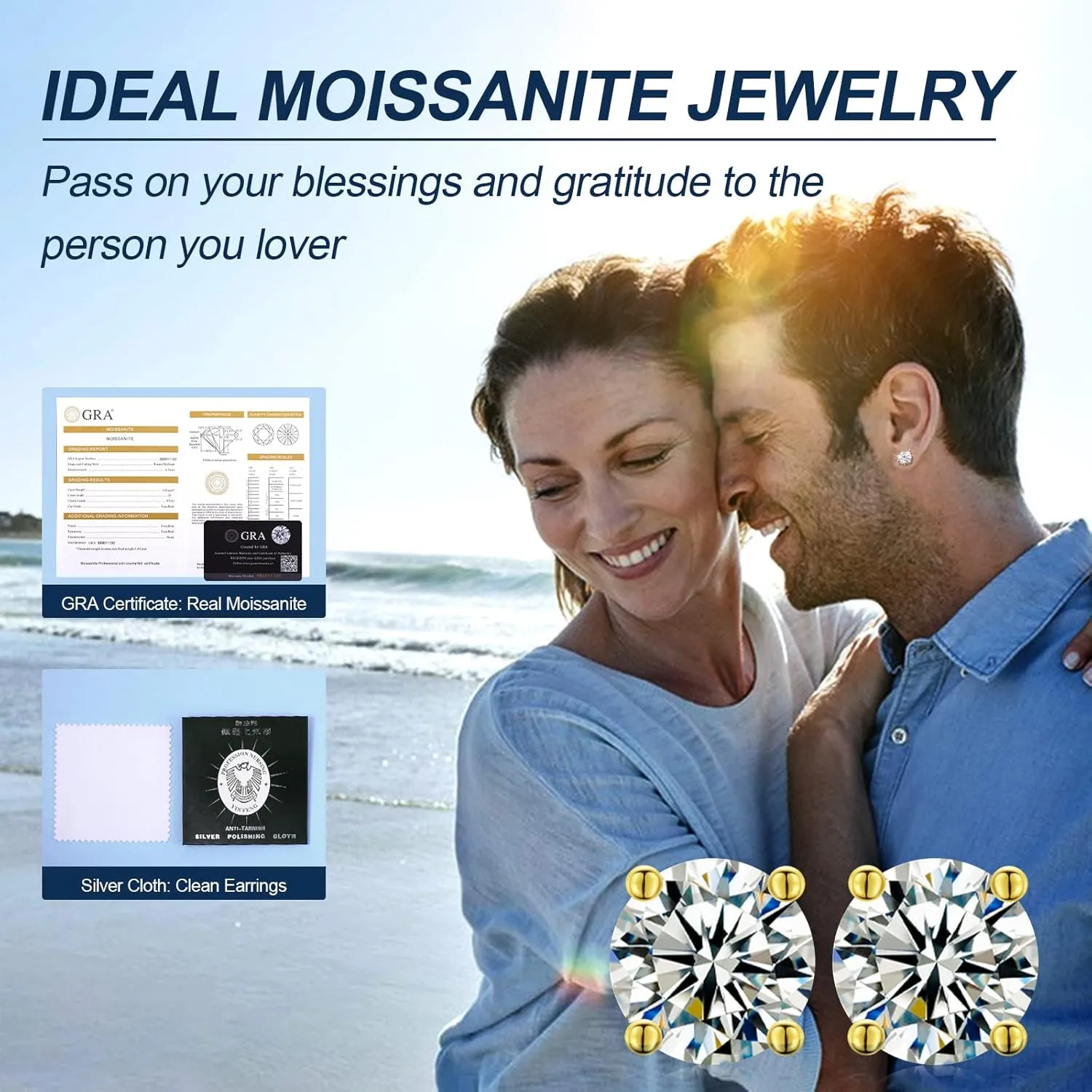 Moissanite Stud Earrings Screw Back 0.2-8 Carats (3-10mm) Moissanite Earrings for Women Men 18k Gold Plated 925 Sterling Silver Stud D Color VVS1 Round Stone Mothers Day Jewelry Gift