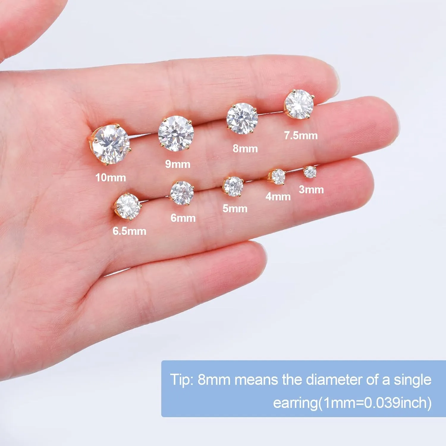 Moissanite Stud Earrings Screw Back 0.2-8 Carats (3-10mm) Moissanite Earrings for Women Men 18k Gold Plated 925 Sterling Silver Stud D Color VVS1 Round Stone Mothers Day Jewelry Gift
