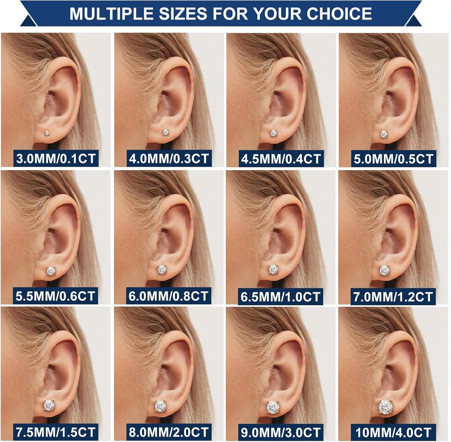 Moissanite Stud Earrings Screw Back 0.2-8 Carats (3-10mm) Moissanite Earrings for Women Men 18k Gold Plated 925 Sterling Silver Stud D Color VVS1 Round Stone Mothers Day Jewelry Gift