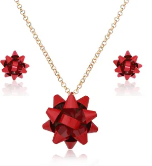 MOLOCH Christmas Necklace Earring Set Statement Gift Bow Pendant Necklace Post Stud Earring Set Christmas Jewelry Gifts For Women