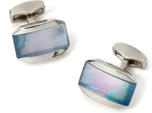 Moonlight Cufflinks with Mother of Pearl Combined with a Cabochan of Quartz in a Rhodium Silver Tonneau Case
