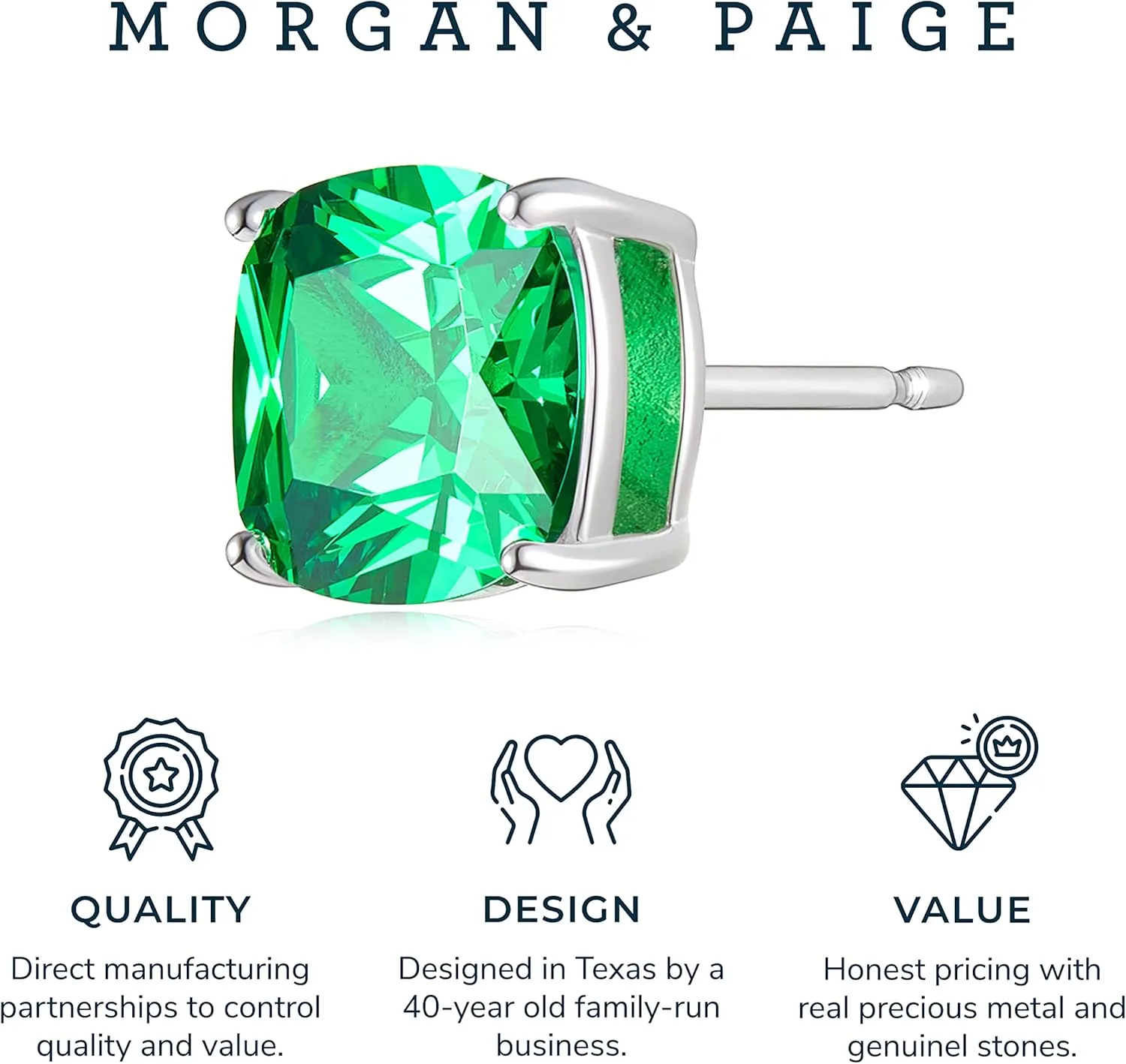 MORGAN & PAIGE .925 Sterling Silver Platinum or 14k Rose Gold Plated Cushion Brilliant Cut 7mm Cubic Zirconia Earrings Studs, 4 Prong Setting Butterfly-Back Hypoallergenic Stud Earrings for Women