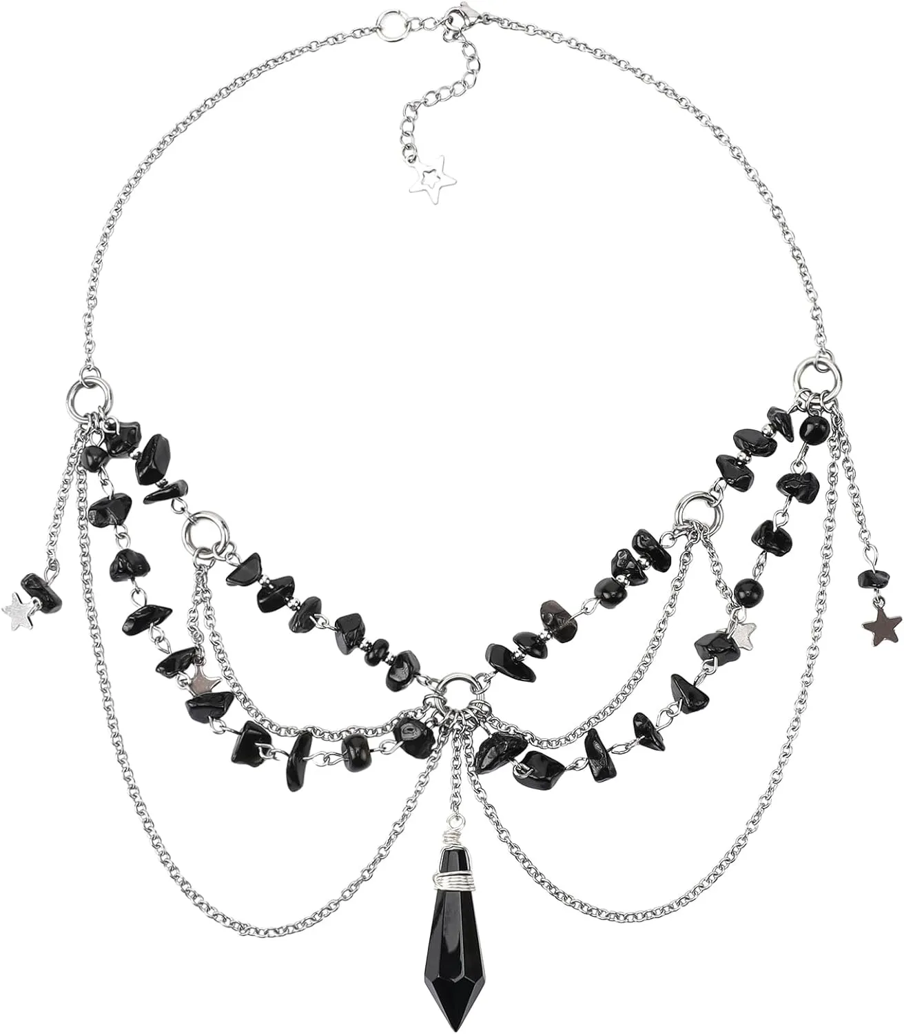 MOSTORY Black Ren Faire Necklace - Gothic Layered Necklace for Witch Dark Crystal Beaded Choker for Women Halloween Renaissance Ren Faire Goth Outfit Witch Aesthetic Elven Cosplay