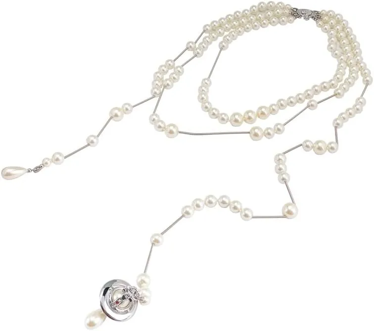Multi Layered Pearl Necklaces of Saturn for Women - Punk Pearl Saturn Pendant Necklace(Silver)