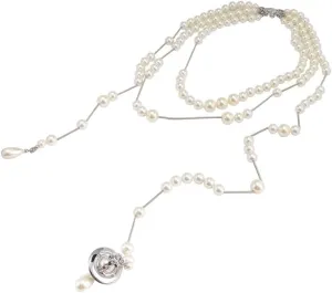 Multi Layered Pearl Necklaces of Saturn for Women - Punk Pearl Saturn Pendant Necklace(Silver)