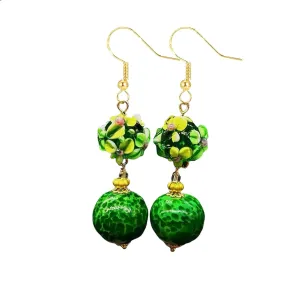 Murano Glass Style Earrings for Women, Vintage Drop Earrings Green, Glass Bead Floral Earrings Jewelry for Women Trendy