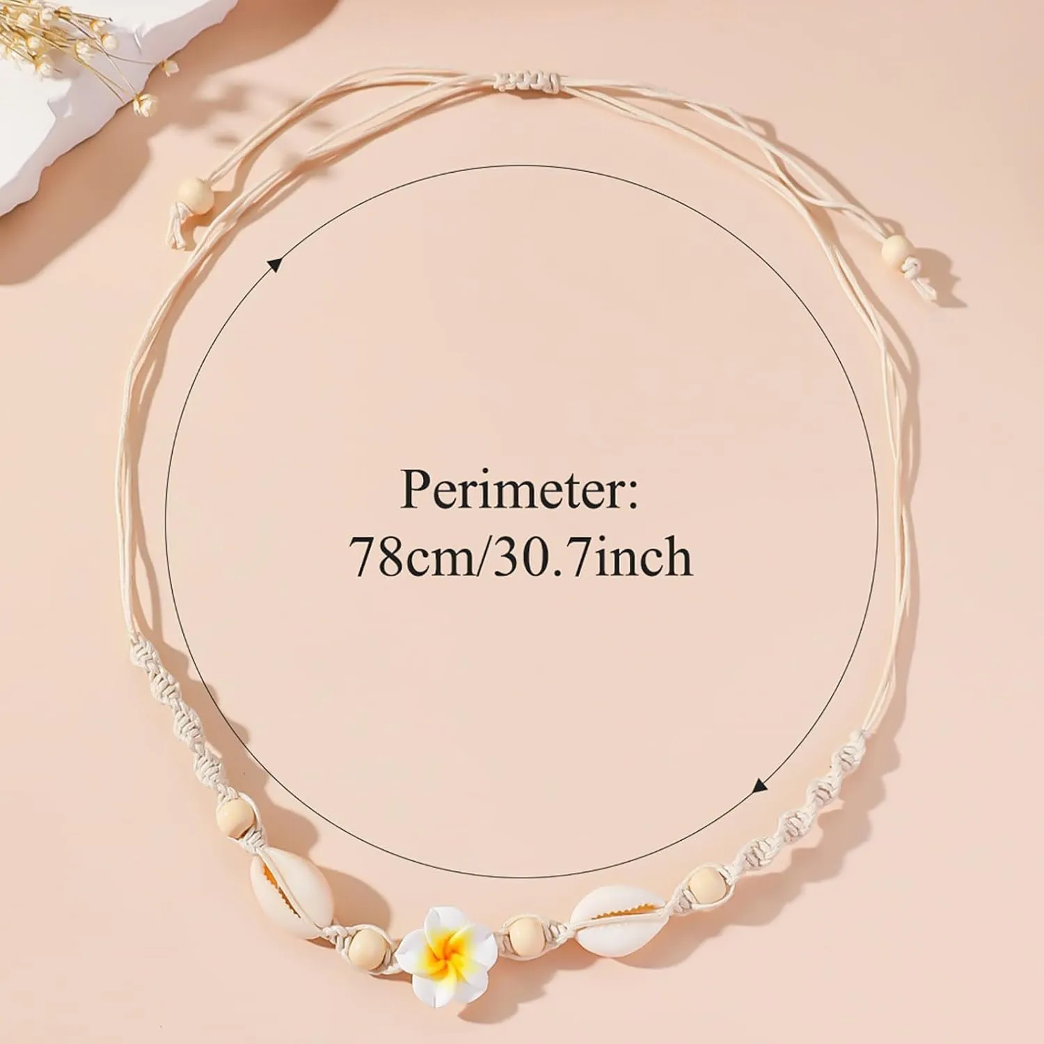 Nackiy Handmade Sea Shell Necklace for Women Summer Adjustable Natural Shell Collar Necklace (Beige Braided Rope)
