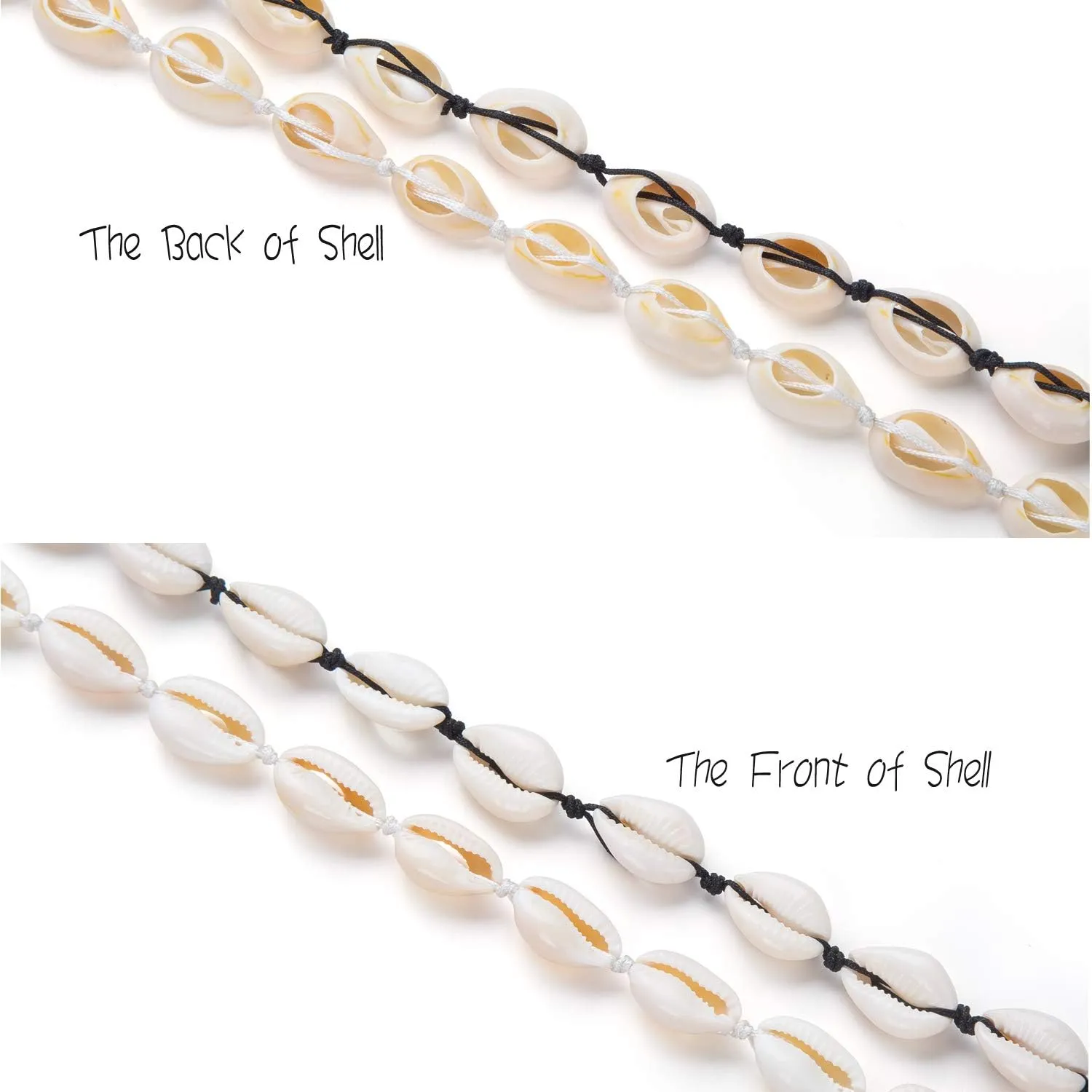 Nackiy Handmade Sea Shell Necklace for Women Summer Adjustable Natural Shell Collar Necklace (Beige Braided Rope)