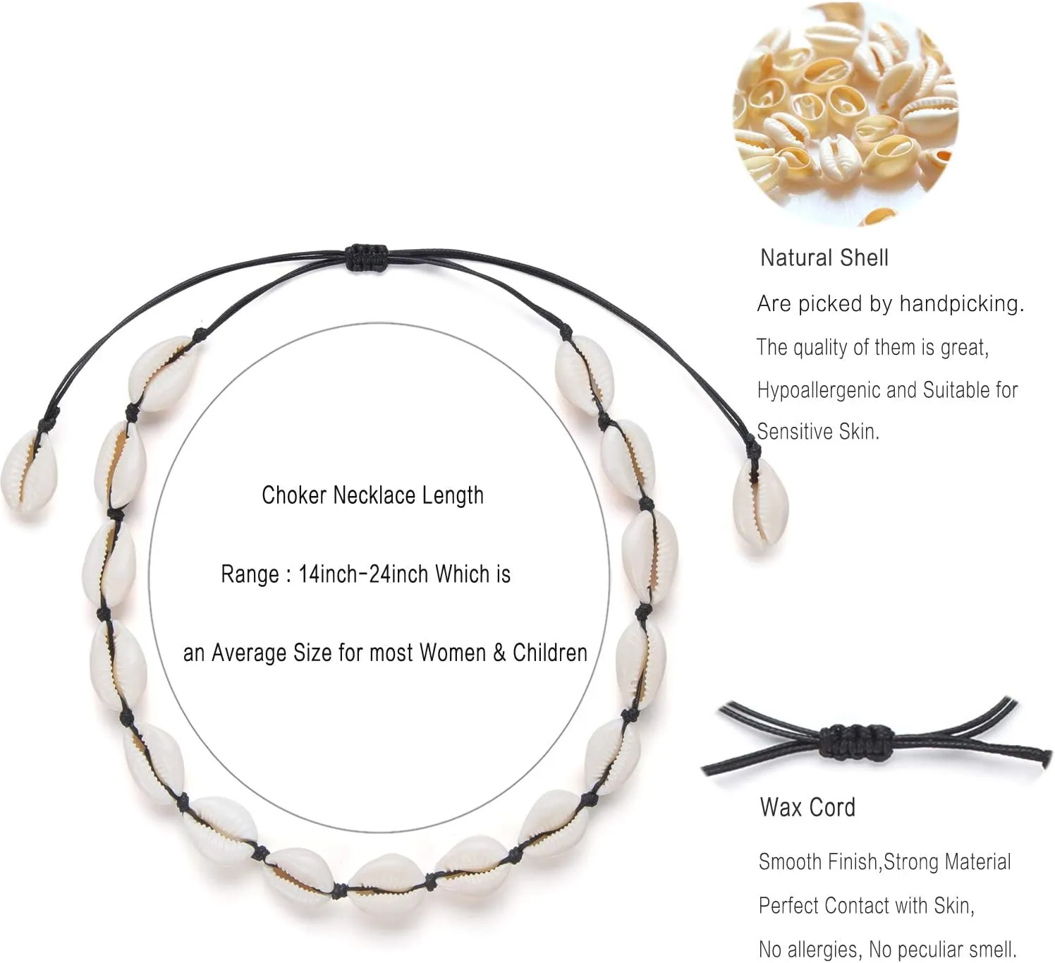 Nackiy Handmade Sea Shell Necklace for Women Summer Adjustable Natural Shell Collar Necklace (Beige Braided Rope)
