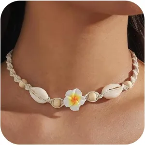 Nackiy Handmade Sea Shell Necklace for Women Summer Adjustable Natural Shell Collar Necklace (Beige Braided Rope)
