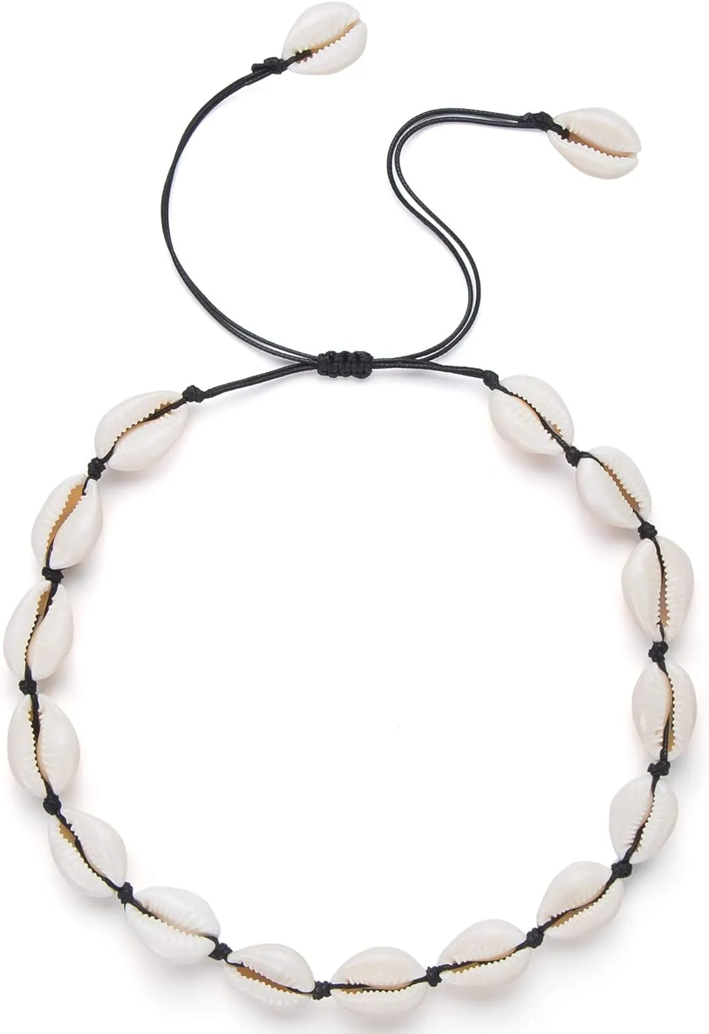 Nackiy Handmade Sea Shell Necklace for Women Summer Adjustable Natural Shell Collar Necklace (Beige Braided Rope)