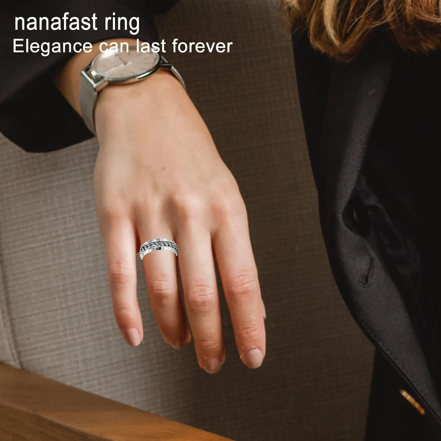 Nanafast Spinner Rings for Men, 8mm Stainless Steel Chain Ring for Men & Women, Fidget Ring for Anxiety, Viking Rings-Unique Chain Ring Viking Rune Rings Jewelry Gift