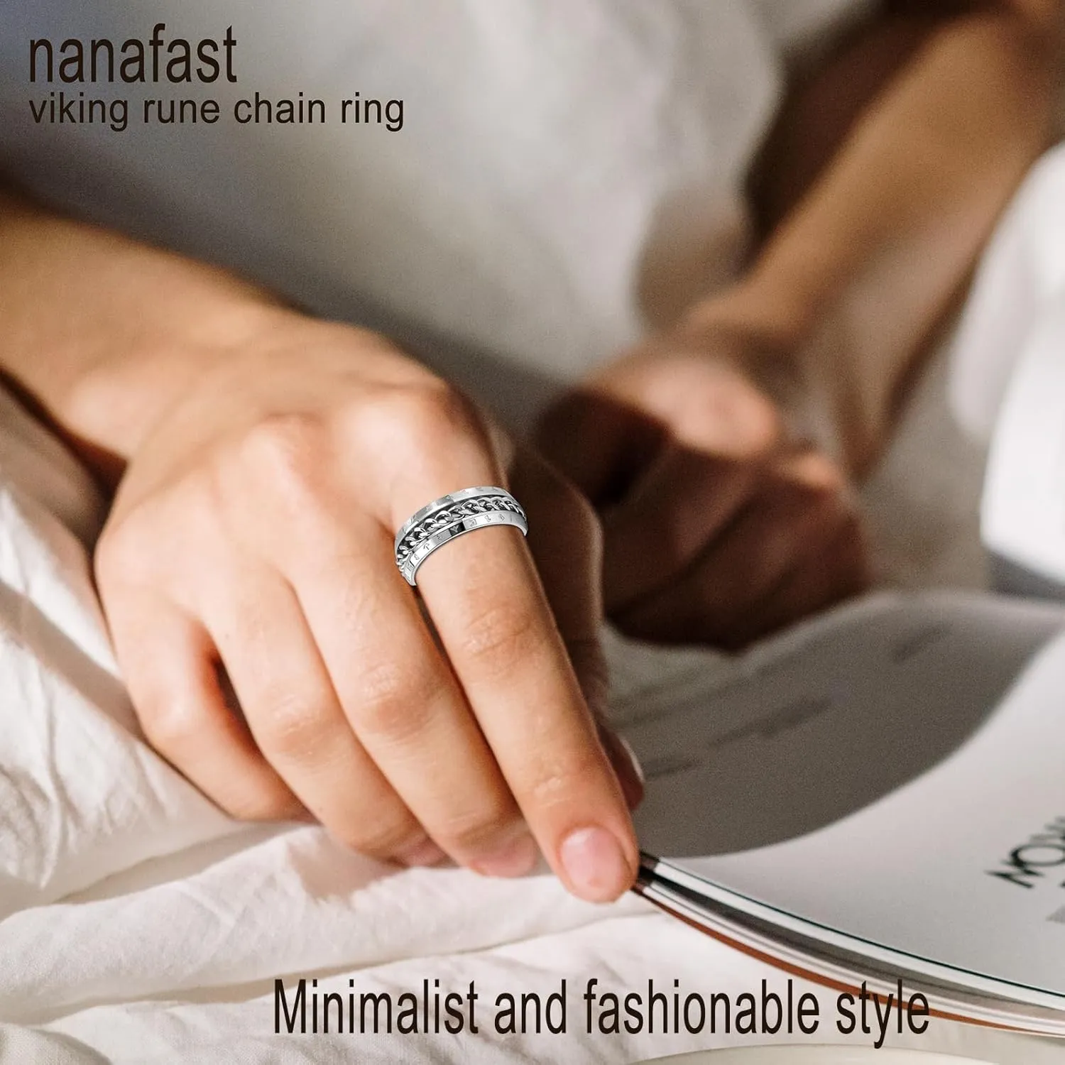 Nanafast Spinner Rings for Men, 8mm Stainless Steel Chain Ring for Men & Women, Fidget Ring for Anxiety, Viking Rings-Unique Chain Ring Viking Rune Rings Jewelry Gift