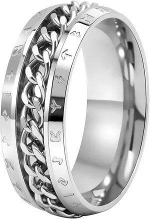 Nanafast Spinner Rings for Men, 8mm Stainless Steel Chain Ring for Men & Women, Fidget Ring for Anxiety, Viking Rings-Unique Chain Ring Viking Rune Rings Jewelry Gift