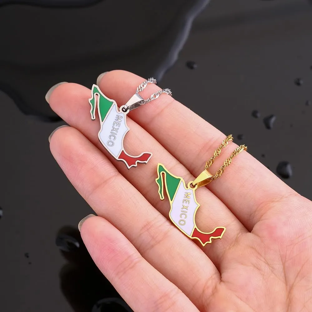 Nation Necklace National Map Pendant Necklaces Mexican Jewelry Stainless Steel For Men Women