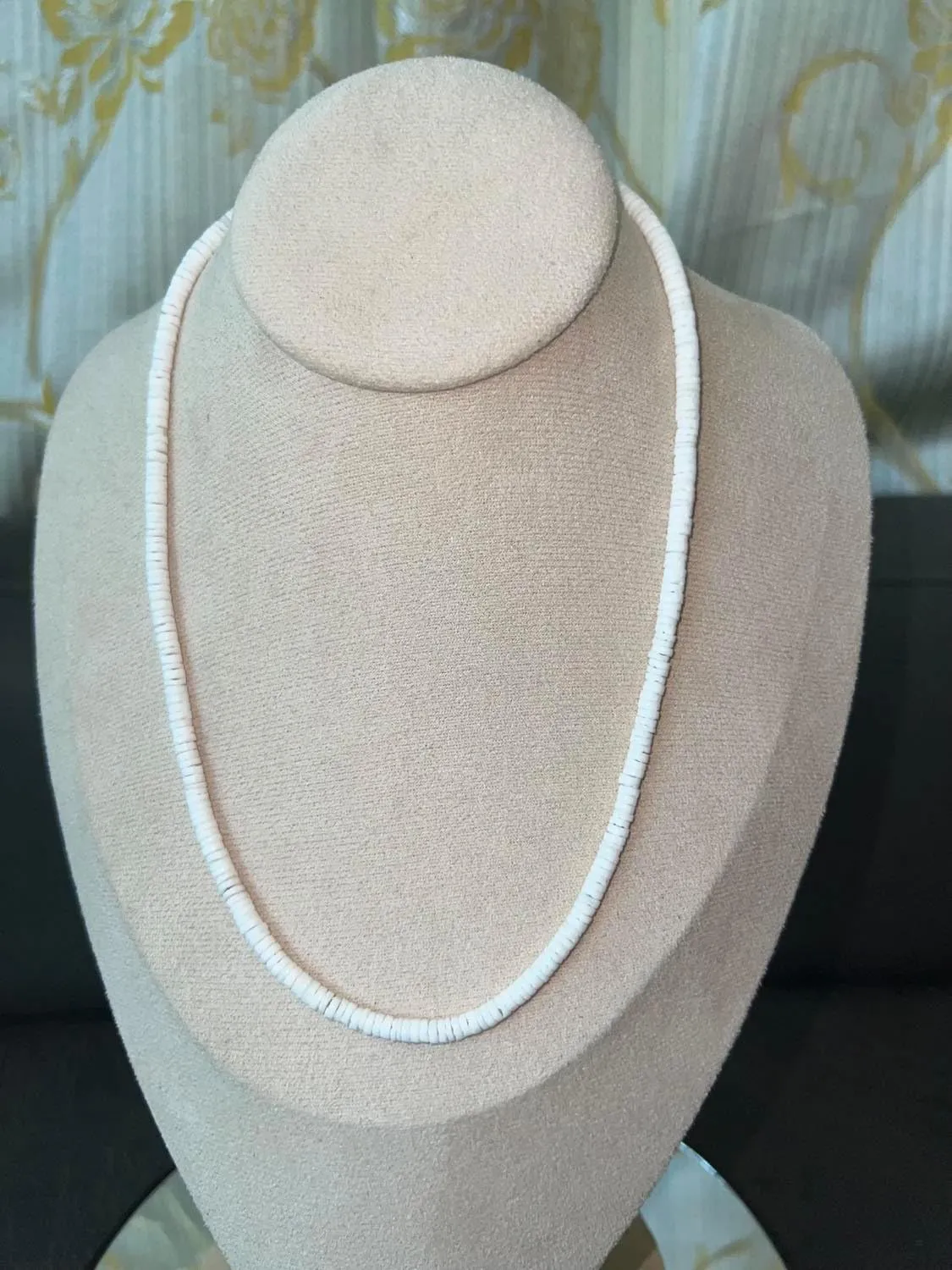 Native Treasure Mens and Womens Thinline White Clam Heishe Ark Shells, Tropical Jewelry Summer Beach Surfer Necklace From the Philippines