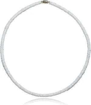 Native Treasure Mens and Womens Thinline White Clam Heishe Ark Shells, Tropical Jewelry Summer Beach Surfer Necklace From the Philippines