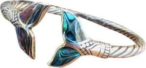 Natural Abalone Shell Mermaid Tail Bangle Bracelet For Women Open Cuff Bracelets And Bangles Vintage Jewelry