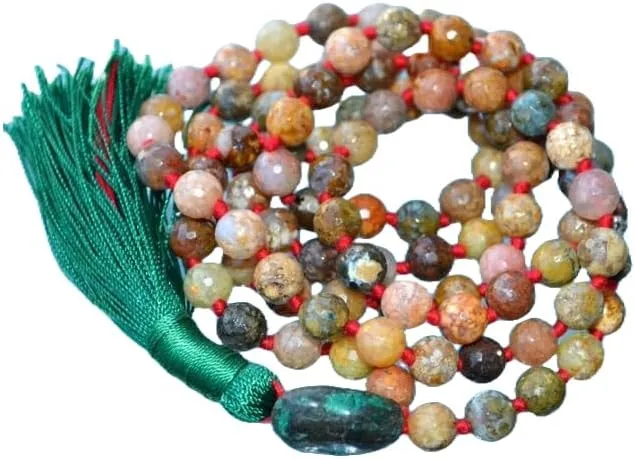 Natural Chalcedony ,Natural Rainbow Agate 8mm 108 Mala Beads, Spiritual, Meditation Beads, Reiki, Japa Mala, Buddhist Prayer Beads, Yoga Bracelet, healing beads LKMALA-RRGU-1678, 34 inch