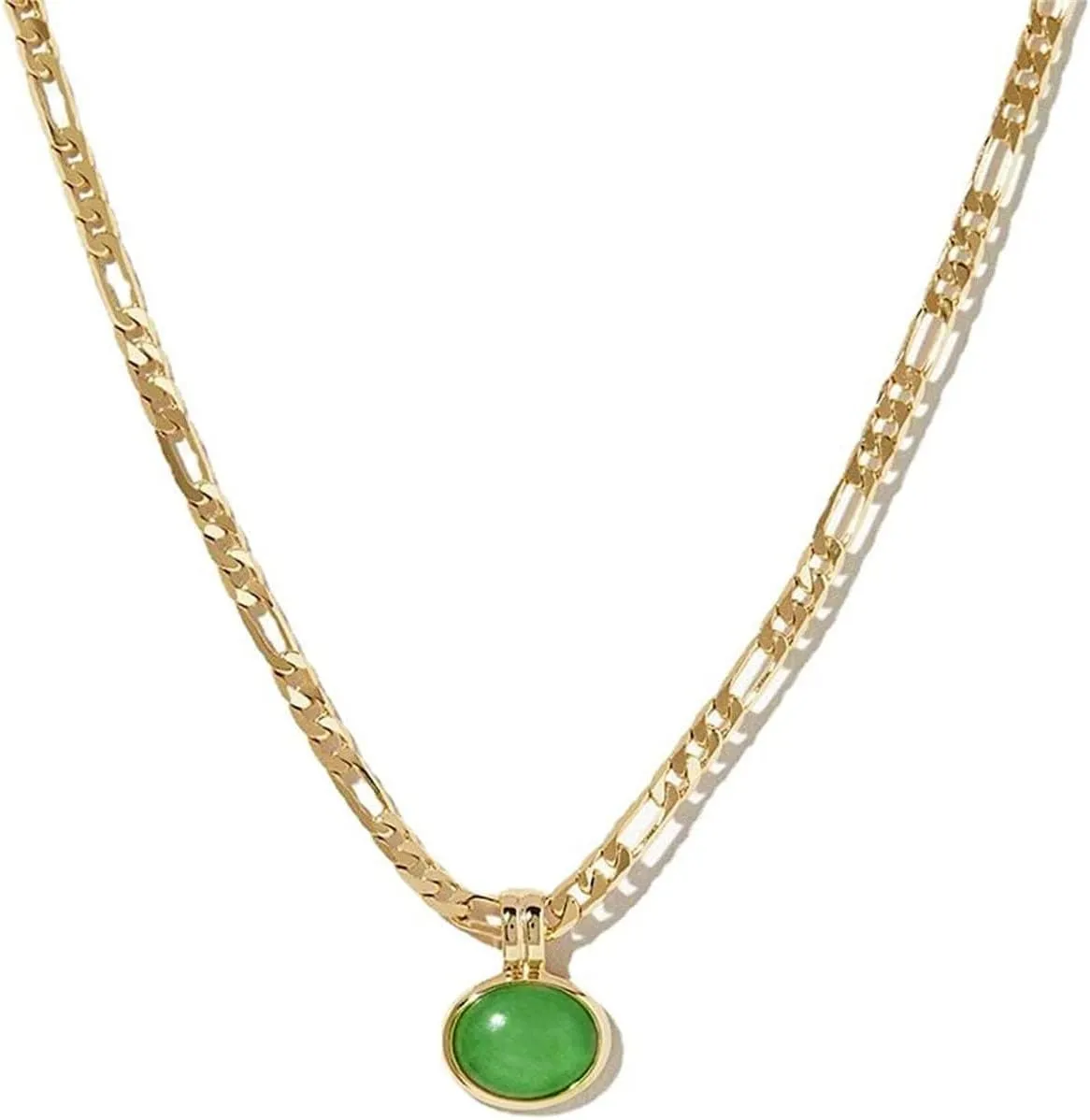 Natural Green Aventurine Stone Pendant Necklace for Women Dainty 18K Plated Gold Chain Choker Necklace,Layered Necklace,Jewelry Set Non Tarnish