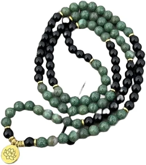 Natural Green Aventurine,Natural Obsidian 8mm 108 Mala Beads, Spiritual, Meditation Beads, Reiki, Japa Mala, Buddhist Prayer Beads, Yoga Bracelet, healing beads LKMALA-RRGU-41