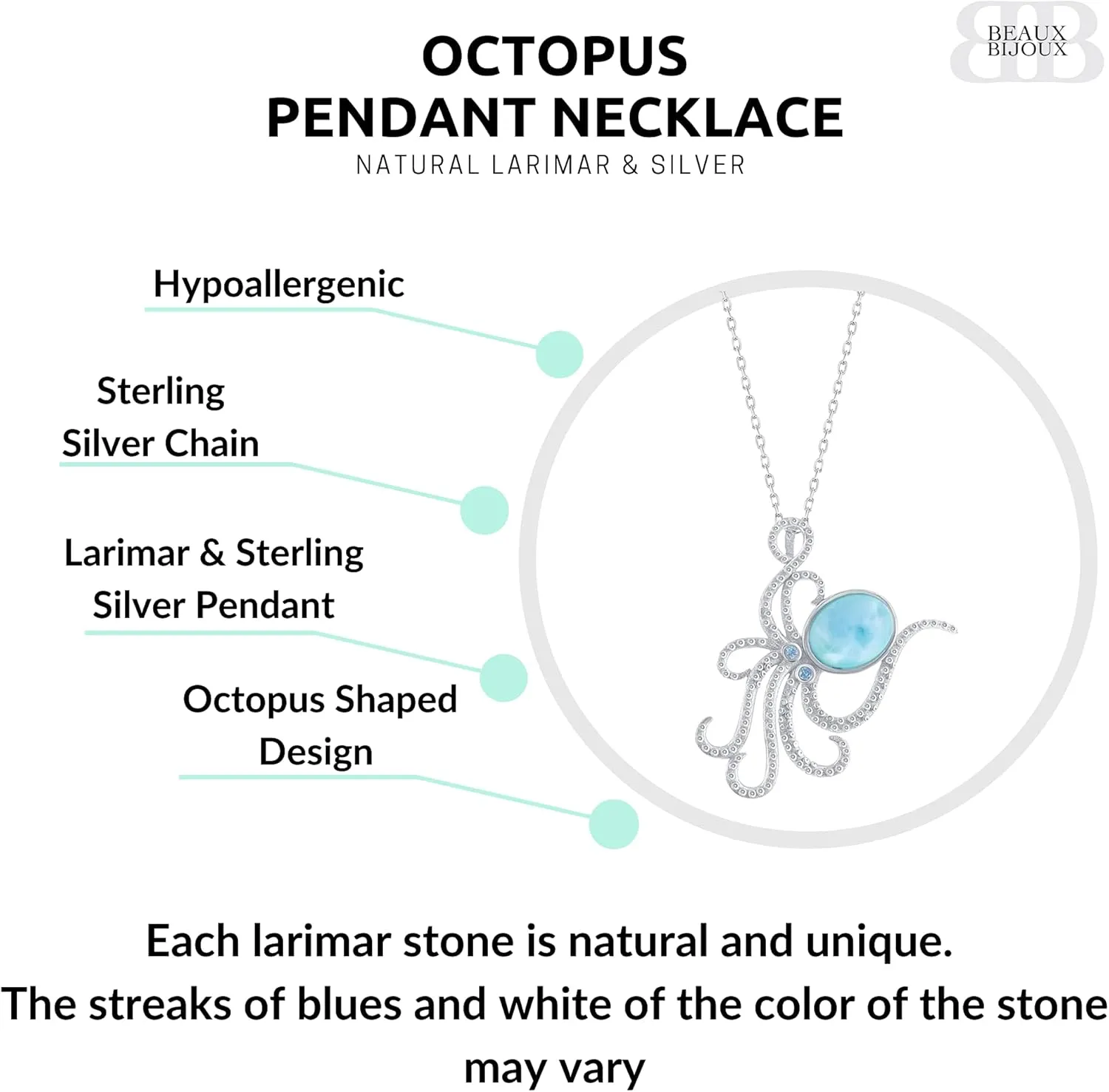 Natural Larimar Necklace in Silver - Starfish Seahorse Anchor - Natural Larimar Jewelry - Beautiful Blue Larimar Stones - Larimar Gemstone Necklaces for Women
