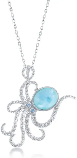 Natural Larimar Necklace in Silver - Starfish Seahorse Anchor - Natural Larimar Jewelry - Beautiful Blue Larimar Stones - Larimar Gemstone Necklaces for Women