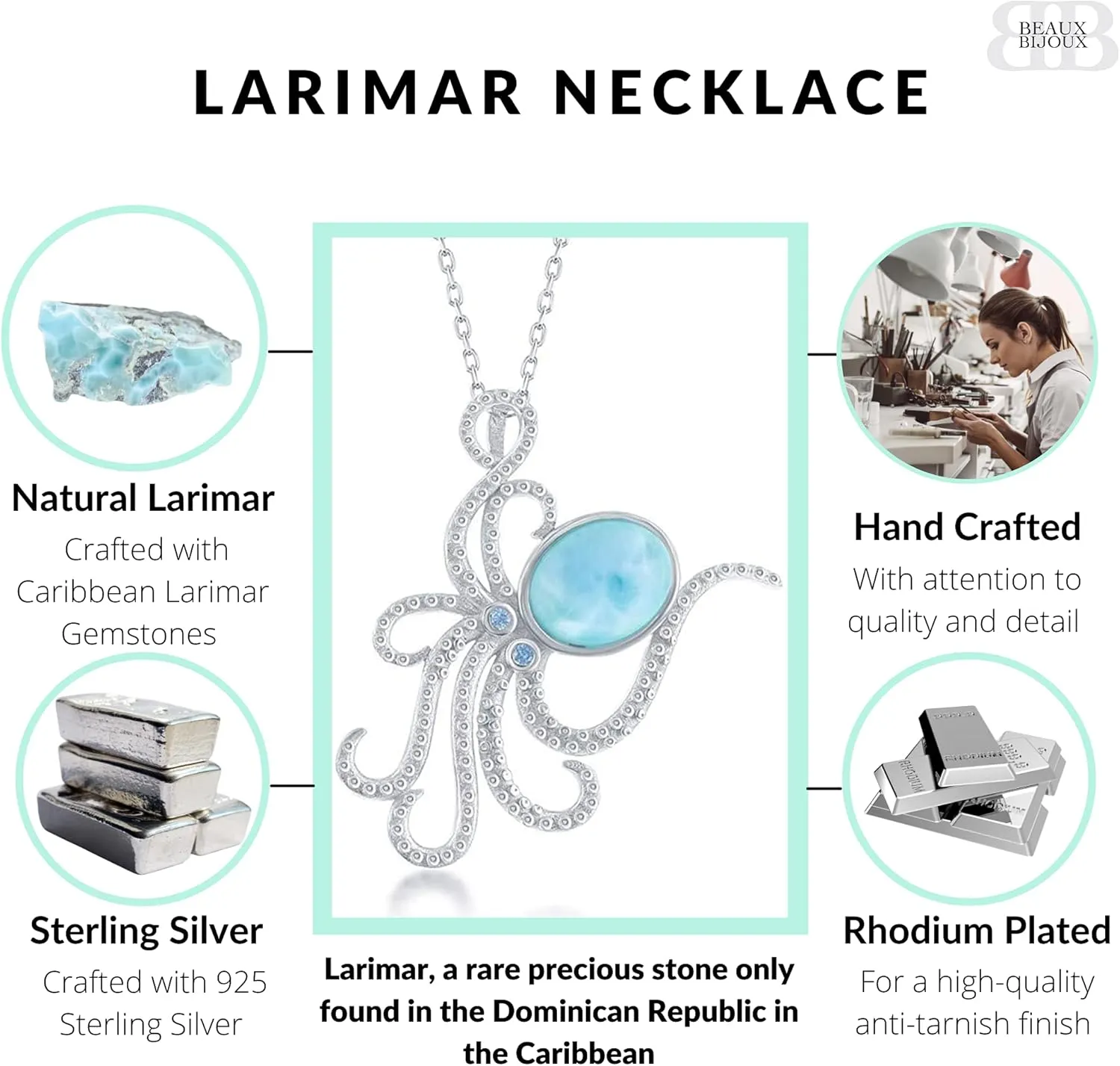 Natural Larimar Necklace in Silver - Starfish Seahorse Anchor - Natural Larimar Jewelry - Beautiful Blue Larimar Stones - Larimar Gemstone Necklaces for Women