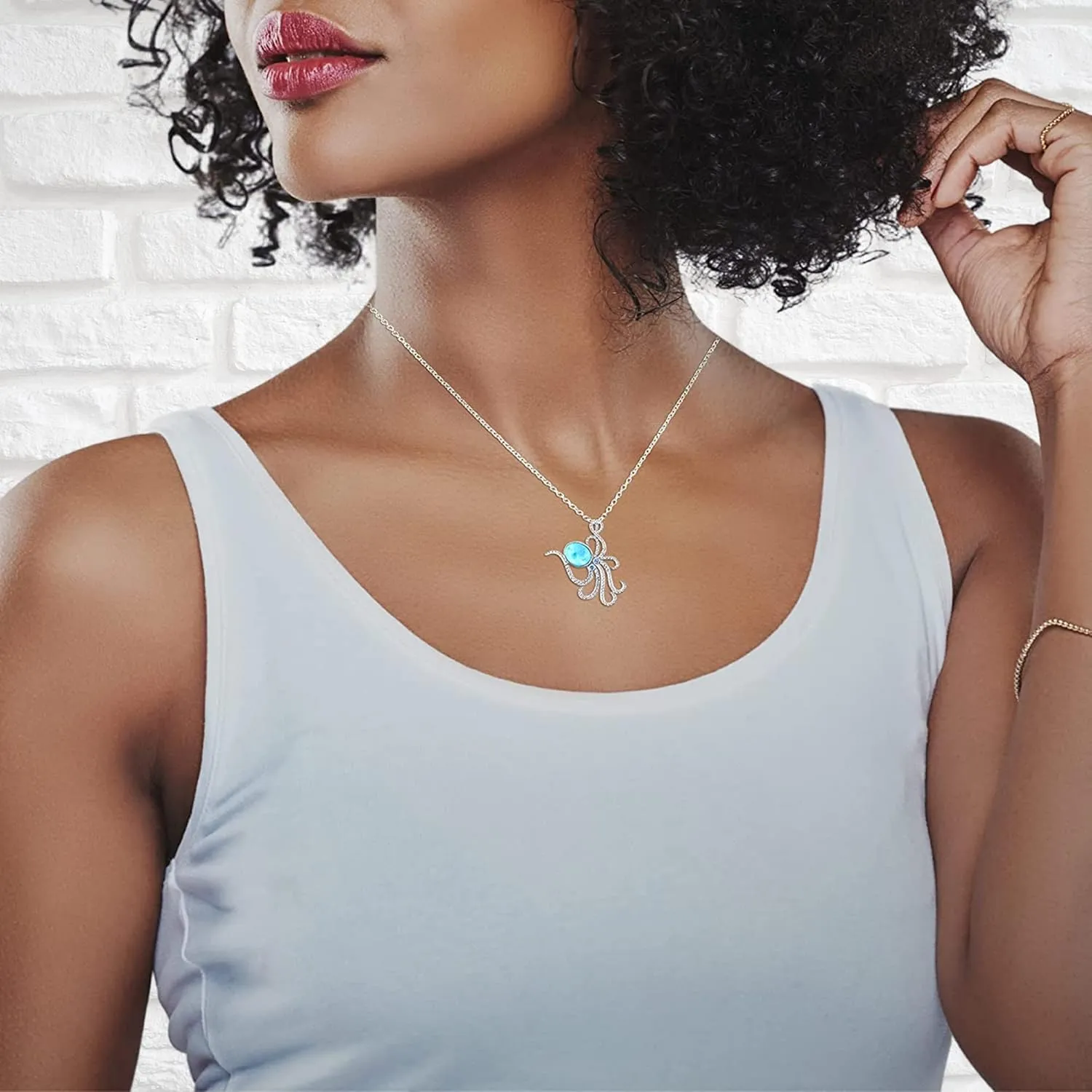 Natural Larimar Necklace in Silver - Starfish Seahorse Anchor - Natural Larimar Jewelry - Beautiful Blue Larimar Stones - Larimar Gemstone Necklaces for Women