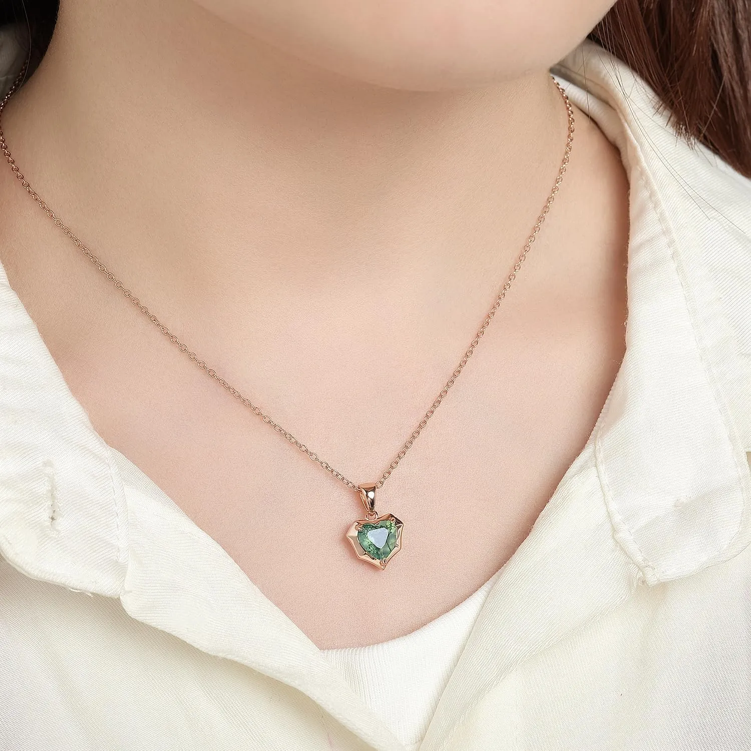 Natural Moss Agate Heart Necklaces for Women Solid 925 Sterling Silver Pendants for Wedding Engagement With Chains Fine Jewelry