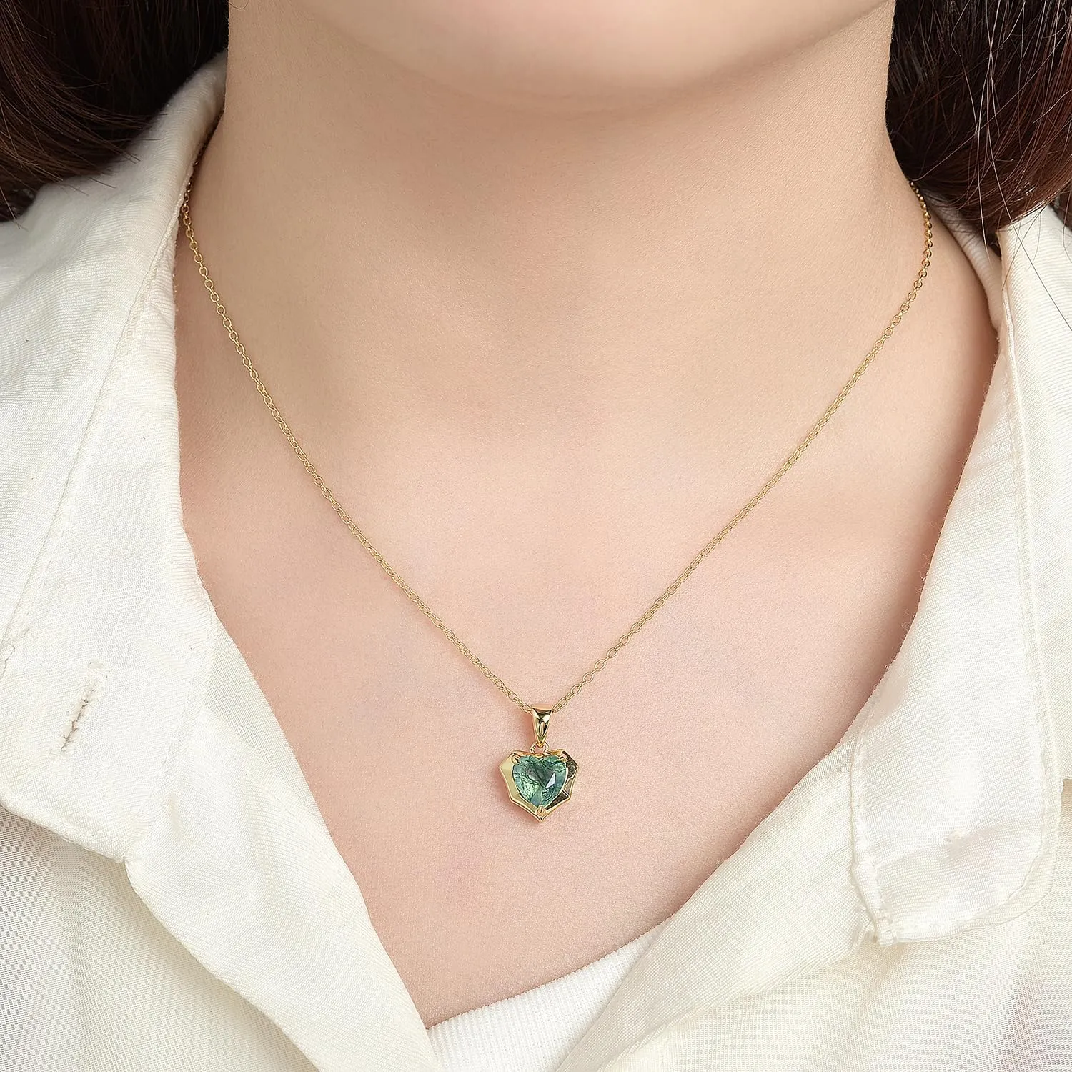 Natural Moss Agate Heart Necklaces for Women Solid 925 Sterling Silver Pendants for Wedding Engagement With Chains Fine Jewelry