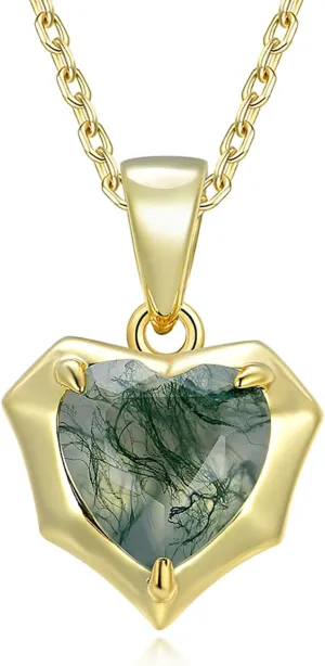 Natural Moss Agate Heart Necklaces for Women Solid 925 Sterling Silver Pendants for Wedding Engagement With Chains Fine Jewelry