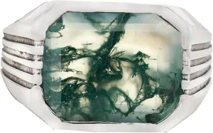 Natural Moss Agate Mens Ring Handmade Mens Green Moss Agate Ring 925 Sterling Silver Ring Mens Statement Ring