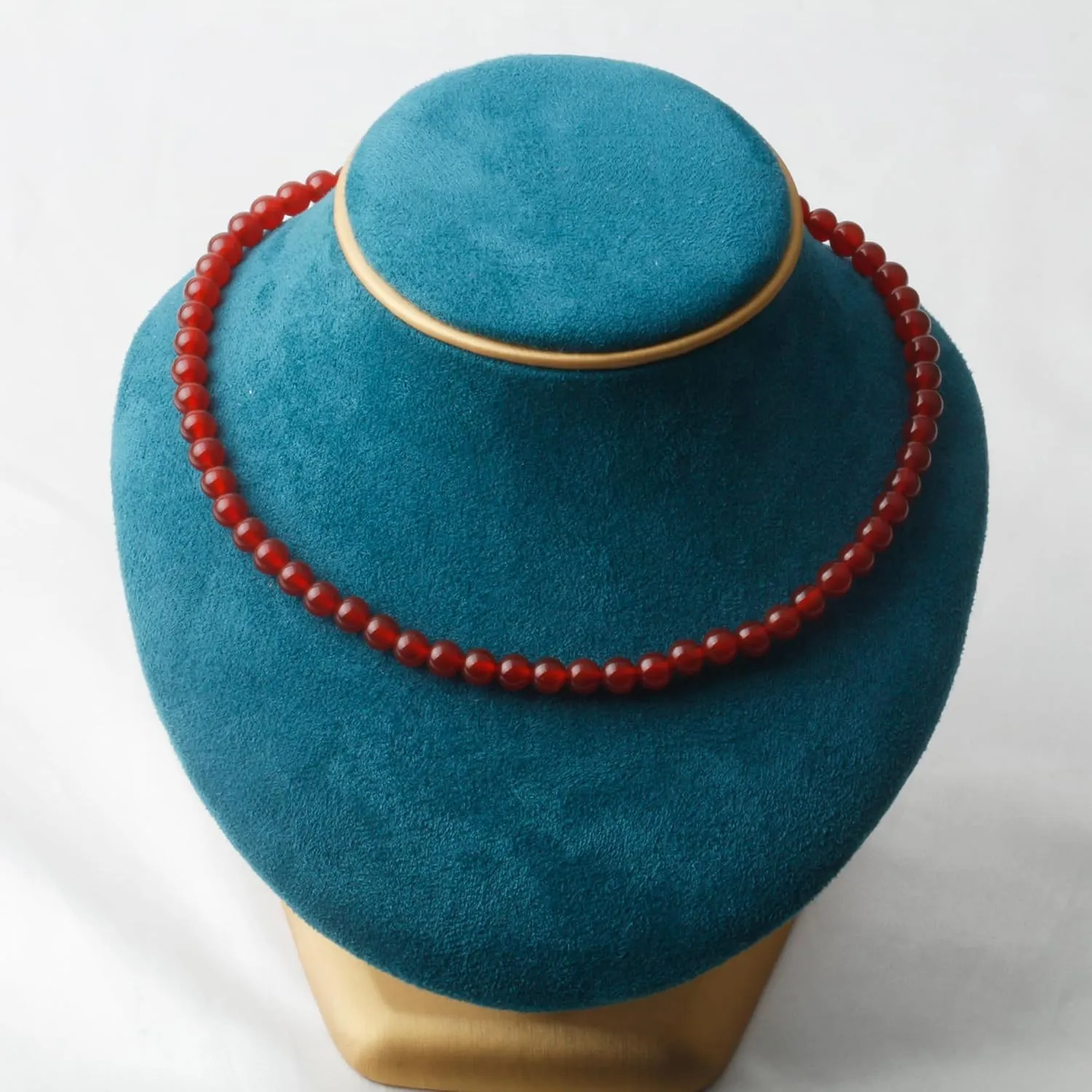 Natural Red Agate Choker Necklace Sterling Silver 6MM Round Beads Strand Necklace for Women