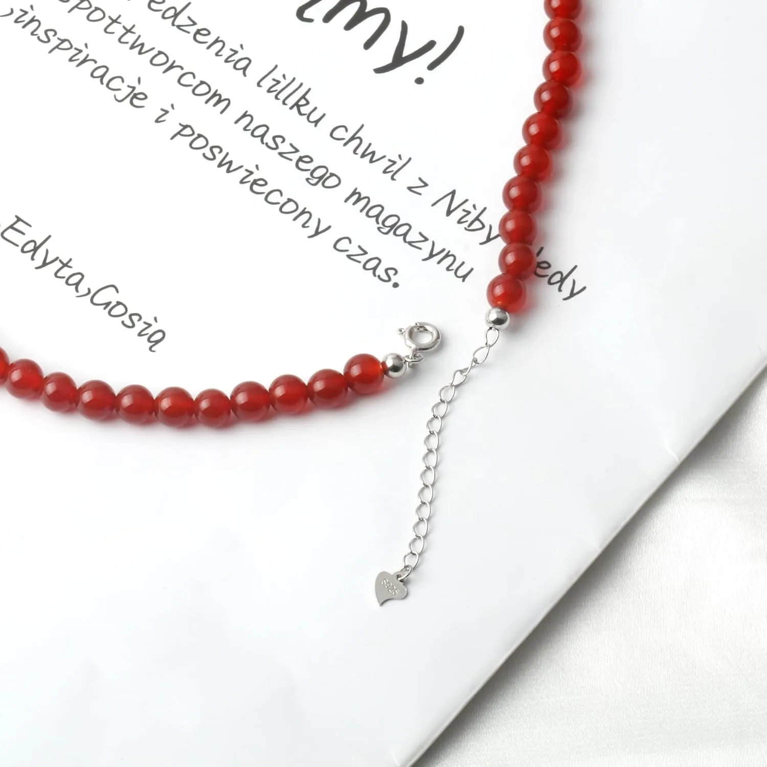 Natural Red Agate Choker Necklace Sterling Silver 6MM Round Beads Strand Necklace for Women