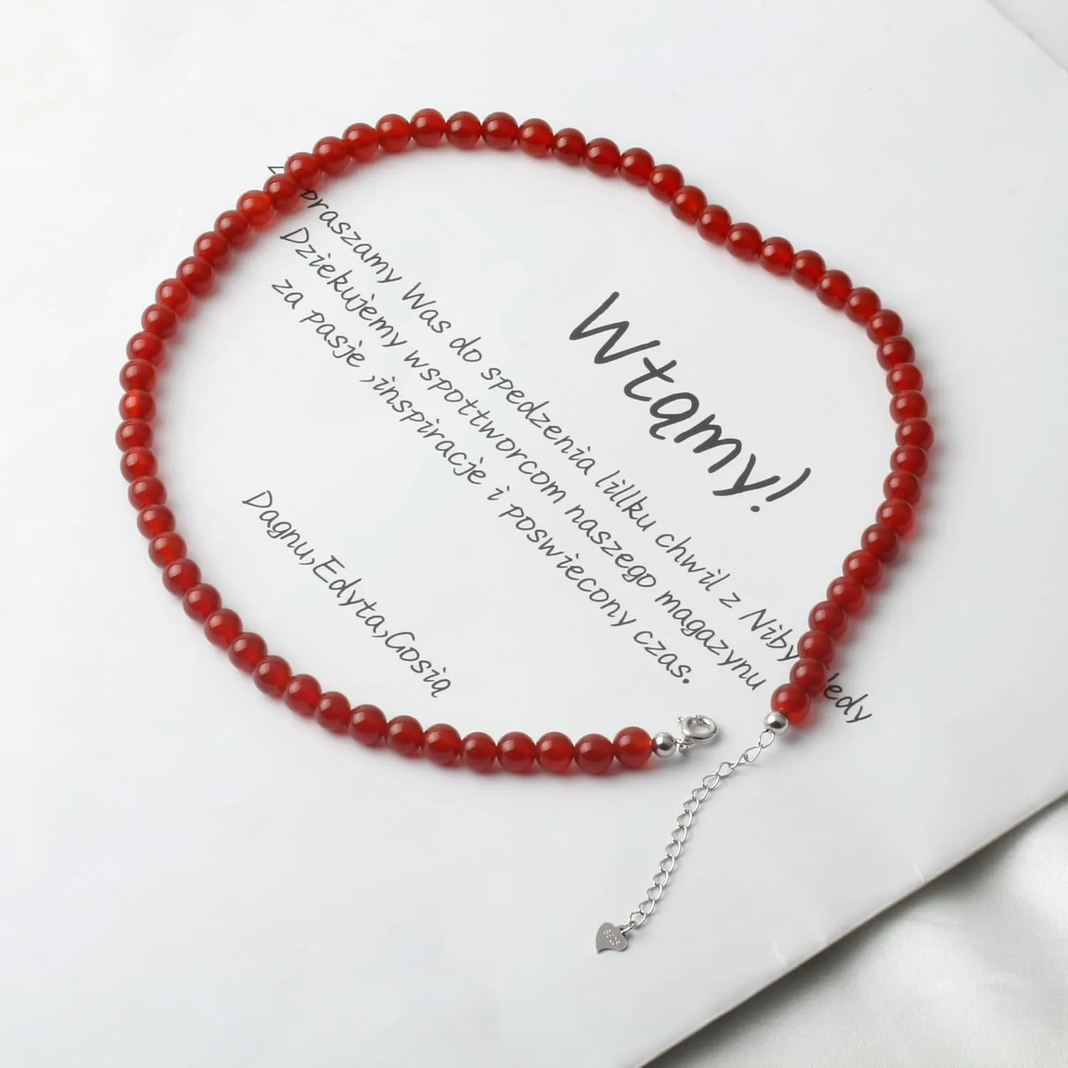 Natural Red Agate Choker Necklace Sterling Silver 6MM Round Beads Strand Necklace for Women
