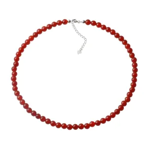 Natural Red Agate Choker Necklace Sterling Silver 6MM Round Beads Strand Necklace for Women