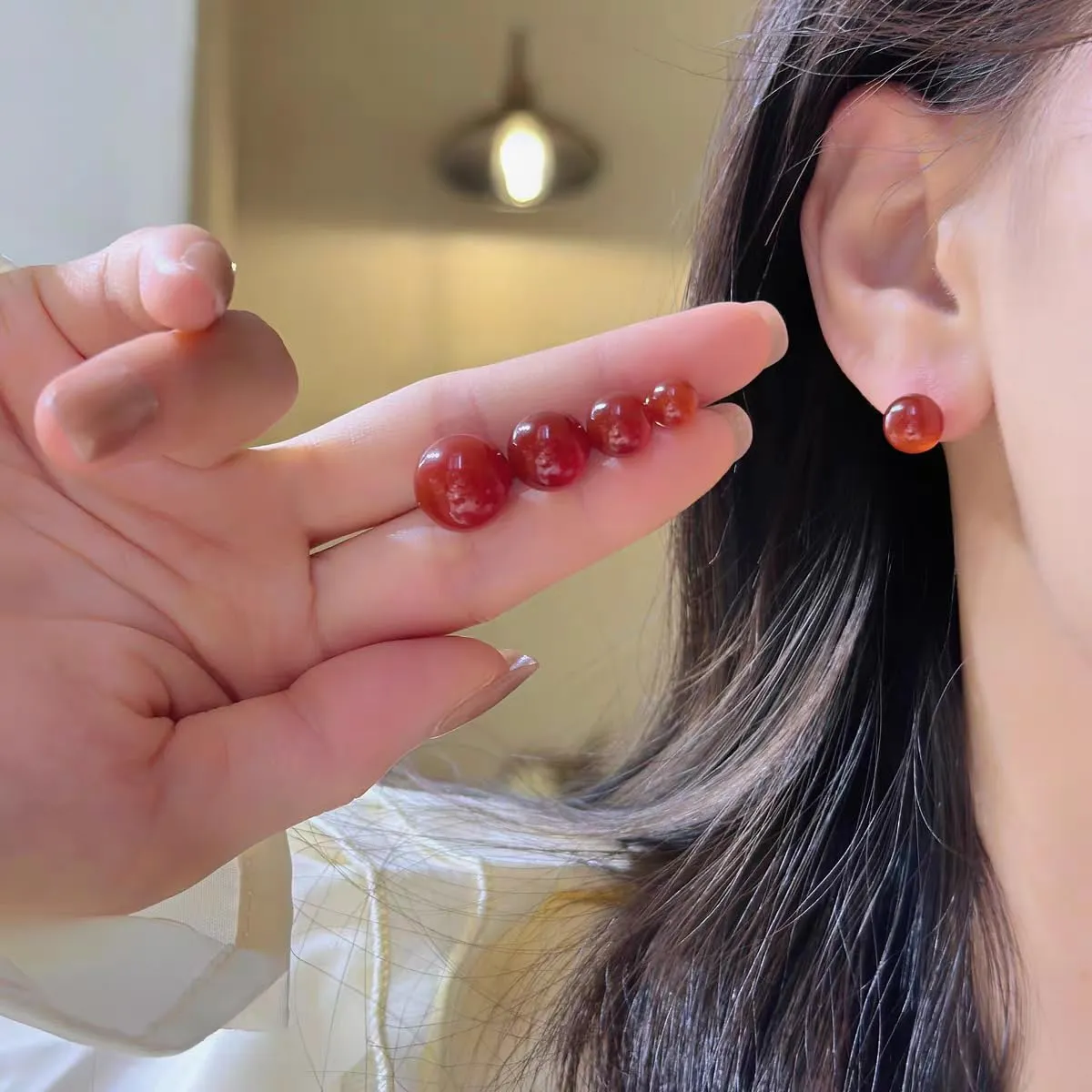 Natural Red Agate Earrings - Simple, Elegant (6mm)