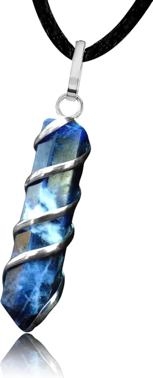 Natural Sodalite Crystal Healing Necklace - for Third Eye Chakra. Promotes Communication, Deepens Meditation, Instills Drive for Truth. Calms Anxiety, Enhances Self-Acceptance. with Stylish SS Chain